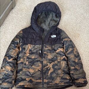 The North Face Black and Brown Puffer Jacket with Hood